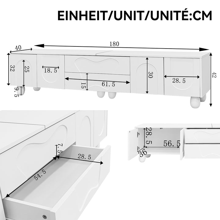 180 Cm White TV Cabinet With Wooden Legs  A Minimalist And Elegant TV Cabinet With Ample Storage Space, A Unique Design, And Flexible Storage Solutions For A Stylish Living Room.