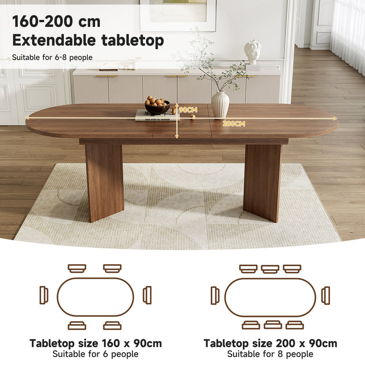 Extendable Dining Table 160-200 X 90 Cm, Suitable For 6-8 People, Dining Table With Rounded Corners, Thickened Tabletop, Extendable Dining Table In A Simple Style, Walnut