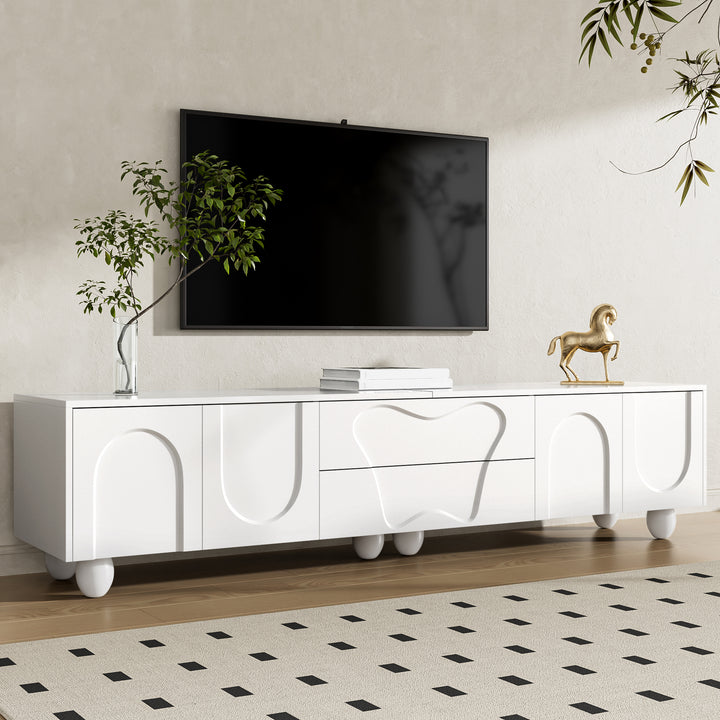 180 Cm White TV Cabinet With Wooden Legs  A Minimalist And Elegant TV Cabinet With Ample Storage Space, A Unique Design, And Flexible Storage Solutions For A Stylish Living Room.