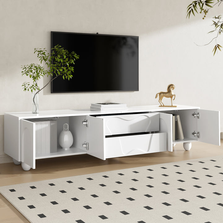 180 Cm White TV Cabinet With Wooden Legs  A Minimalist And Elegant TV Cabinet With Ample Storage Space, A Unique Design, And Flexible Storage Solutions For A Stylish Living Room.