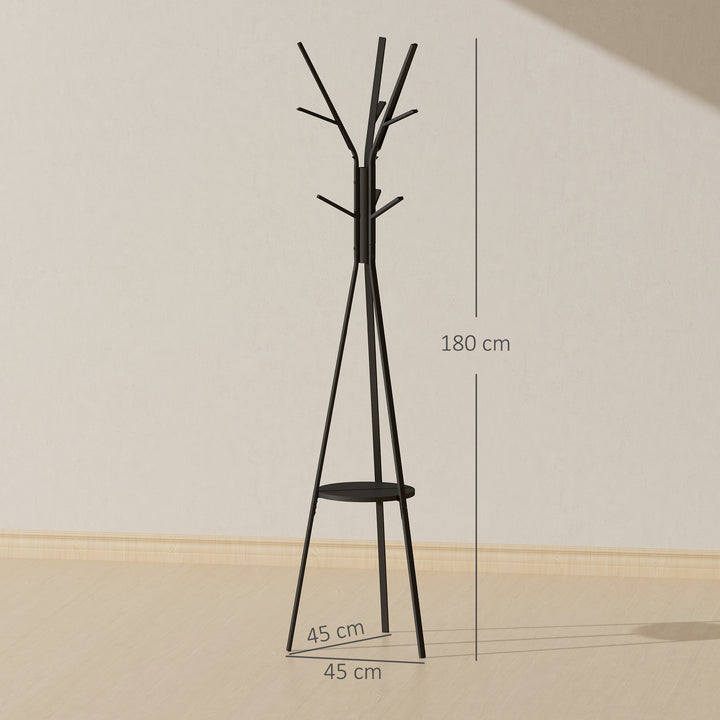 Freestanding Metal Coat Rack Stand 9 Hooks Clothes Tree With 1 Shelf Hat Display Hall Tree Hanger Bag Umbrella Hanging Organiser Black