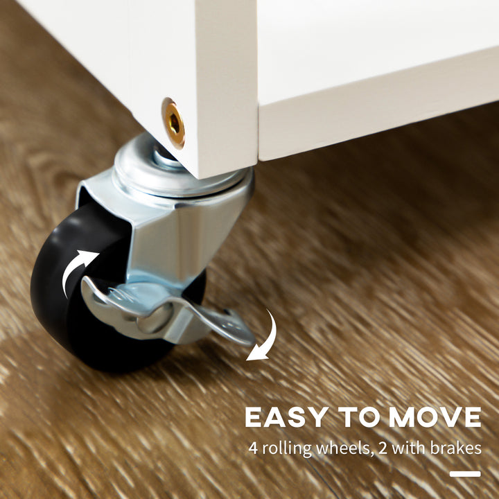 Kitchen Island Set With 2 Stools, Bamboo Breakfast Cart With Drop Leaf Top, Drawers And Towel Rack, Rolling Kitchen Cart And Chairs Set, White